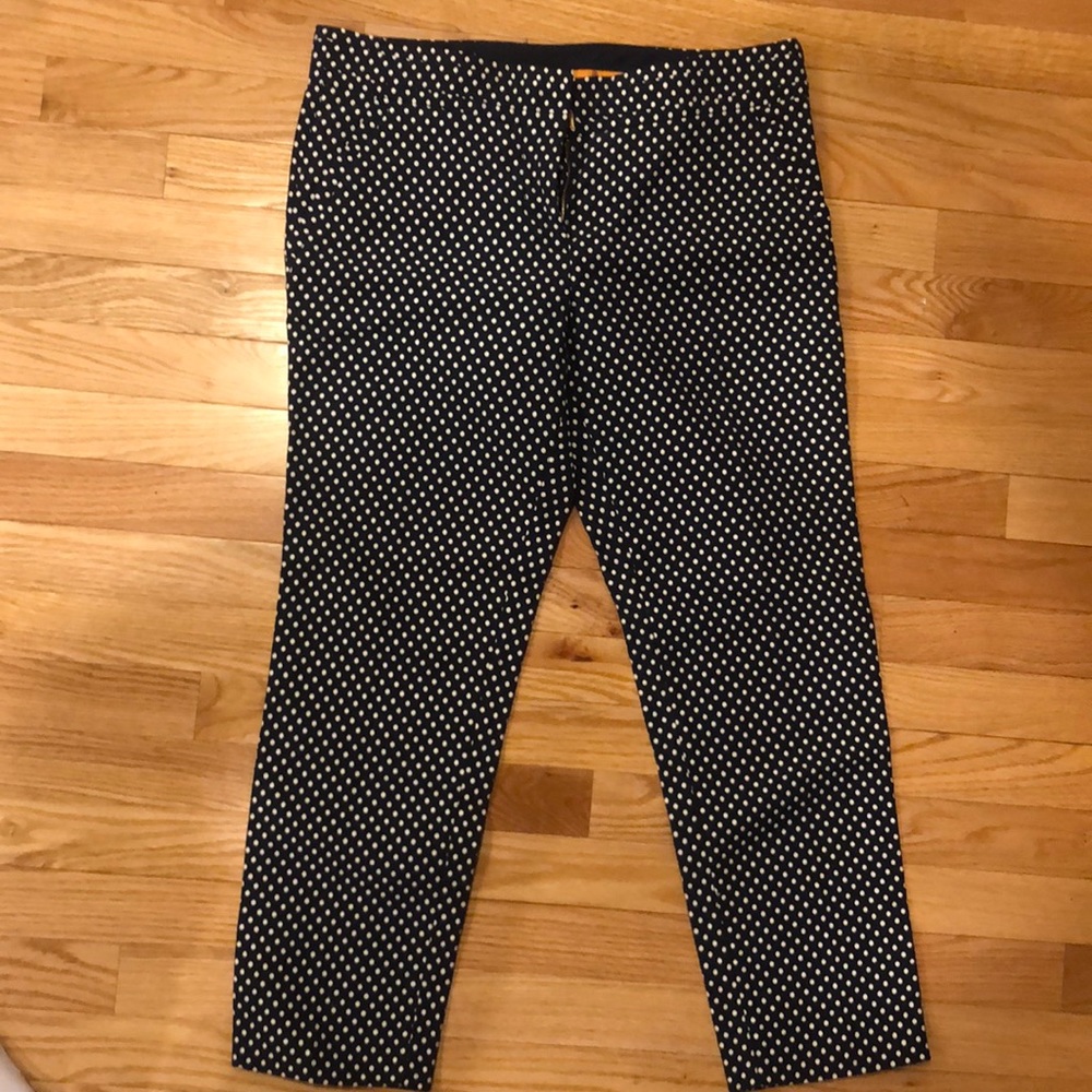 NWT: Tory Burch navy/white polka dot pants. Sz: 8